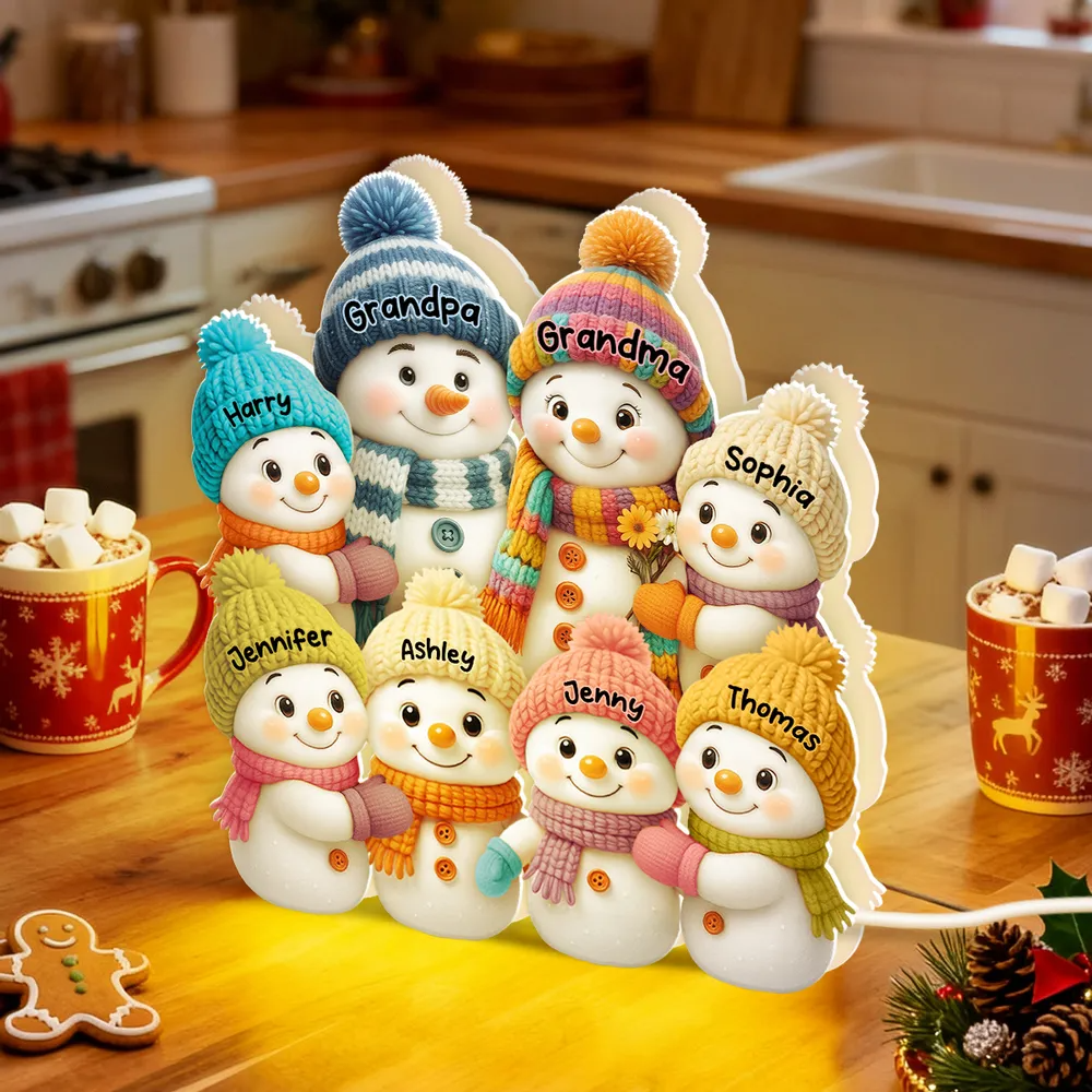 Snowman Grandparents & Grandkids Personalized 3D Effect Light Box