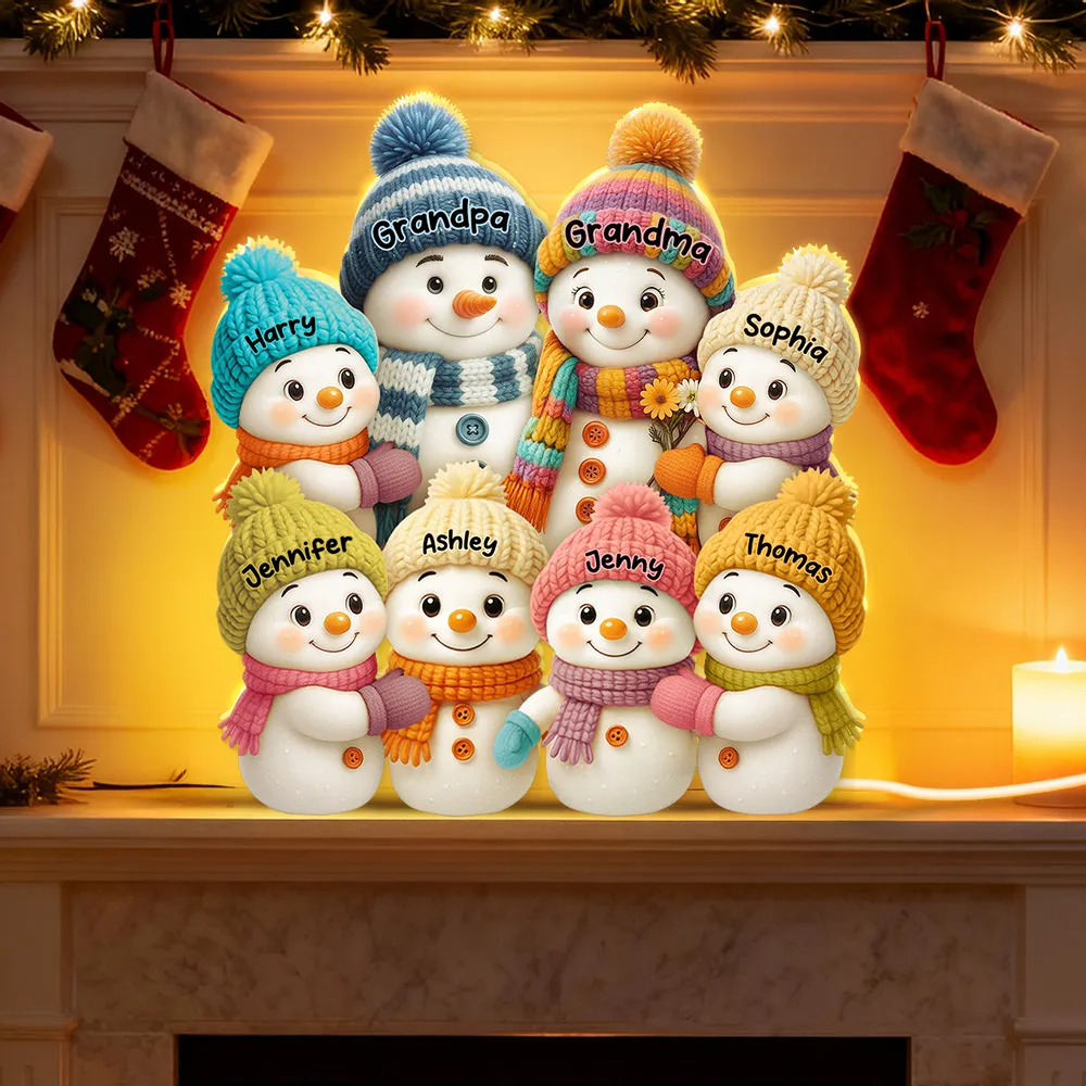Snowman Grandparents & Grandkids Personalized 3D Effect Light Box