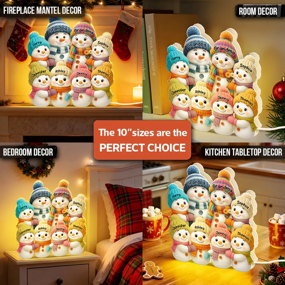 Snowman Grandparents & Grandkids Personalized 3D Effect Light Box