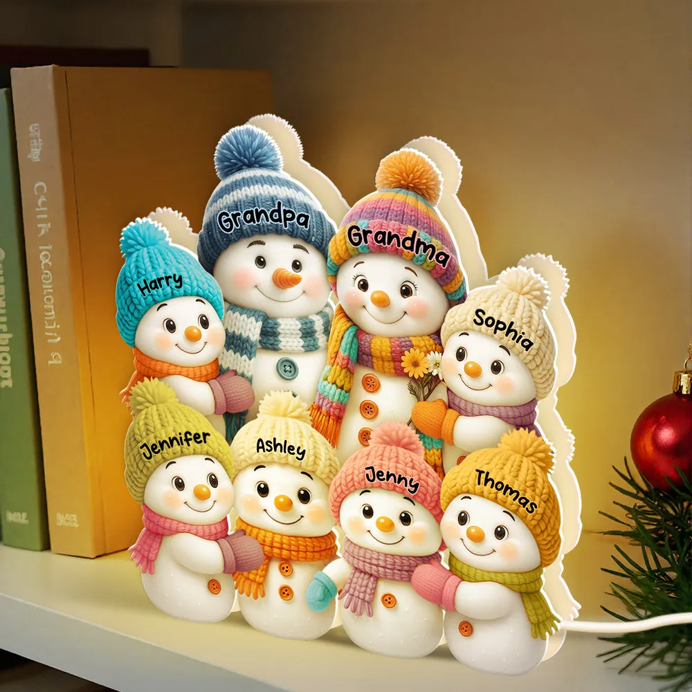 Snowman Grandparents & Grandkids Personalized 3D Effect Light Box