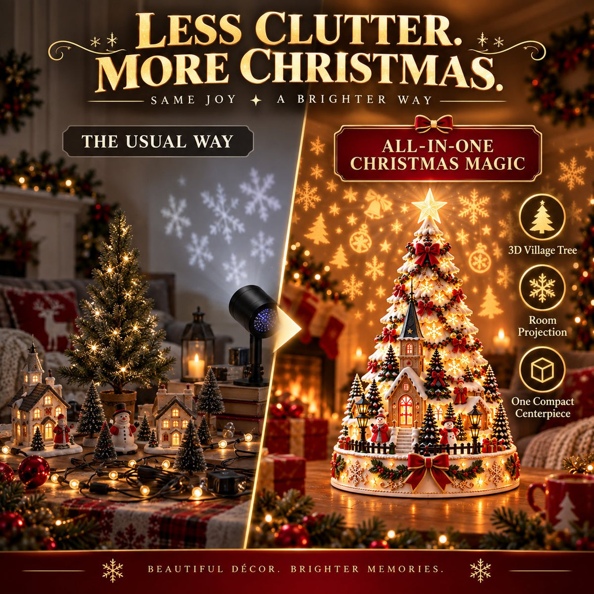 Christmas Village Lightscape Tree – 3D Tabletop Tree with Room Projection