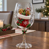 Christmas 3D Wine Glass – Raised Holiday Designs or Gift Box Set of 6