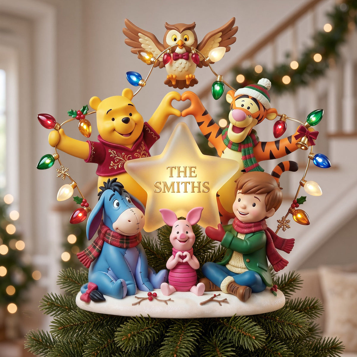 Christmas Woodland Friends Family Name Tree Topper