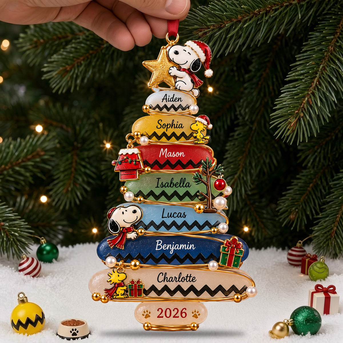 Seaglass Christmas Tree Family Names Personalized Acrylic Ornament