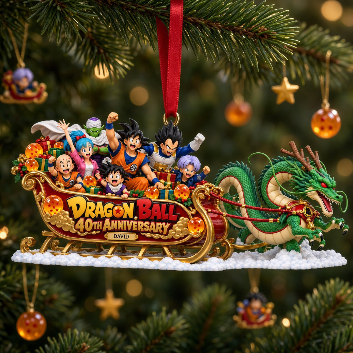 Warriors And Magical Dragon Christmas Sleigh Personalized Ornament