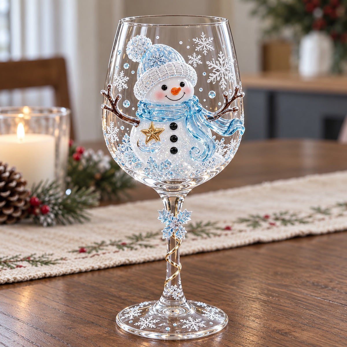 Christmas 3D Wine Glass – Raised Holiday Designs or Gift Box Set of 6