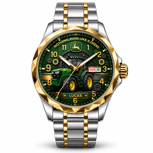 Green Tractor Heritage Watch - Personalized Men's Wrist Watch - Gift For Farmers