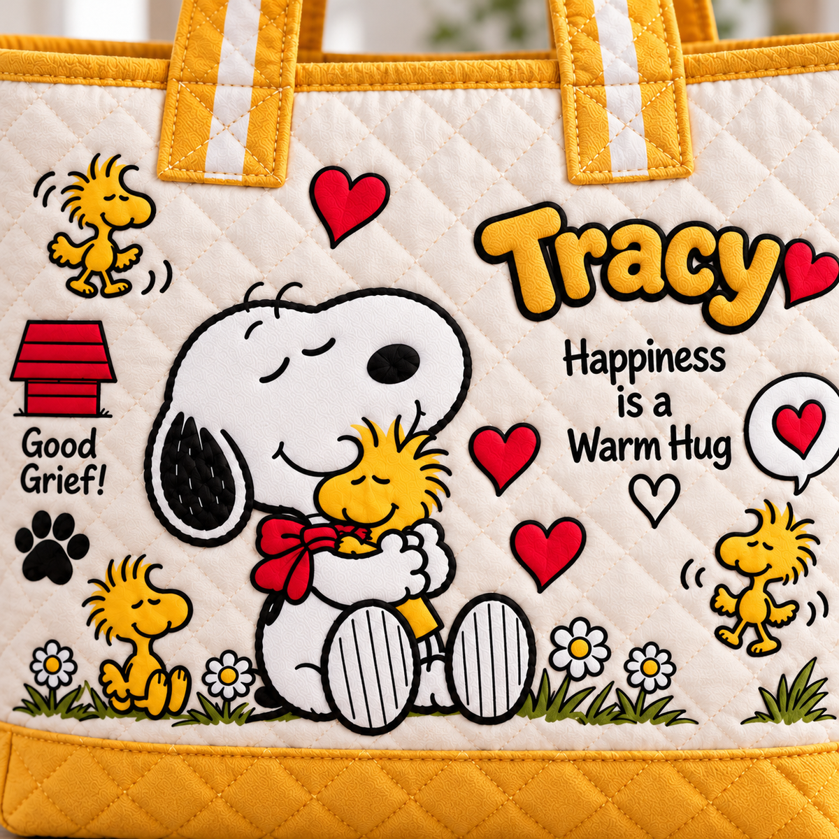 Happiness Is A Warm Hug Personalized Quilted Tote Bag - Gift For Movie Fans