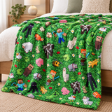 Steve, Alex, Enderman and Overworld Animals Adventure Throw Blanket