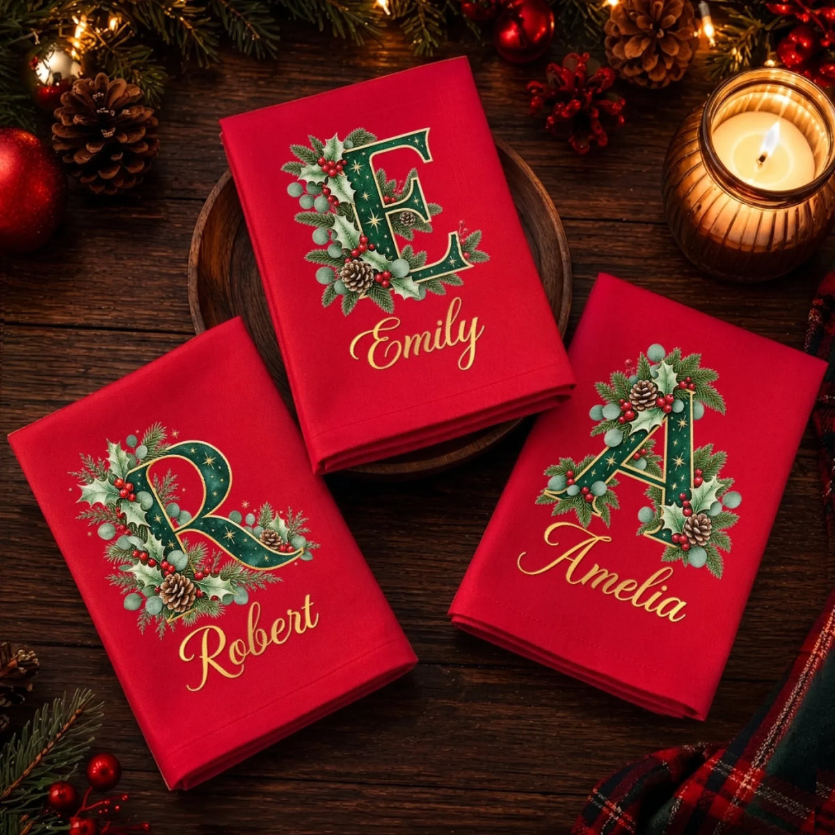 Personalized Christmas Cotton Napkins – Gather & Be Merry Monogram
