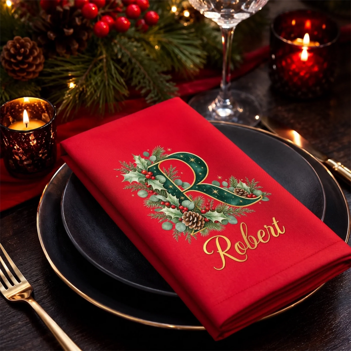 Personalized Christmas Cotton Napkins – Gather & Be Merry Monogram