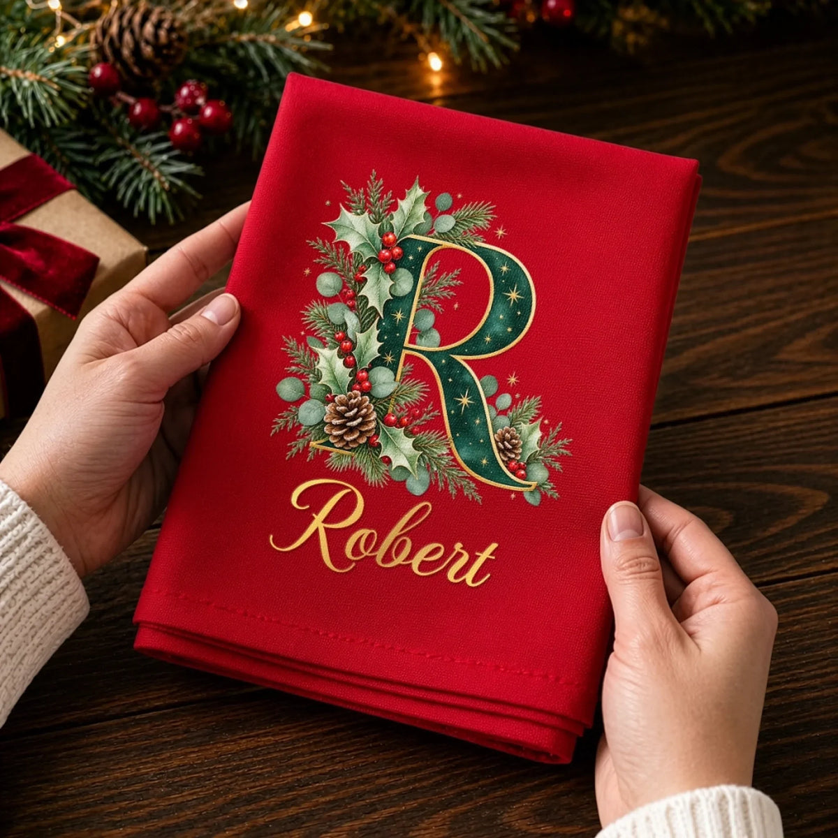 Personalized Christmas Cotton Napkins – Gather & Be Merry Monogram