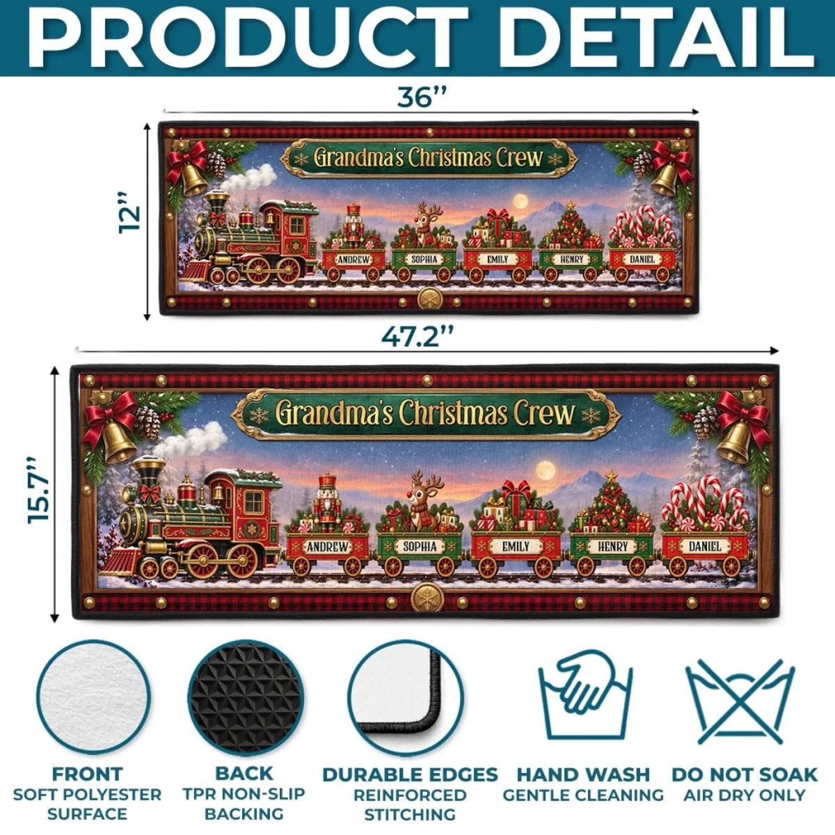Personalized Christmas Train Runner Rug – Grandma's Christmas Crew