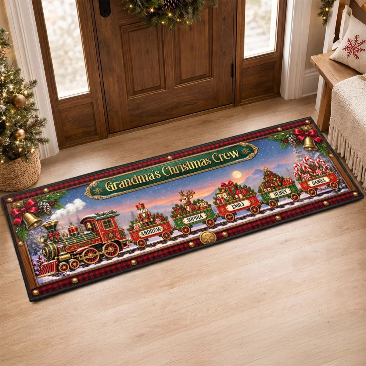 Personalized Christmas Train Runner Rug – Grandma's Christmas Crew