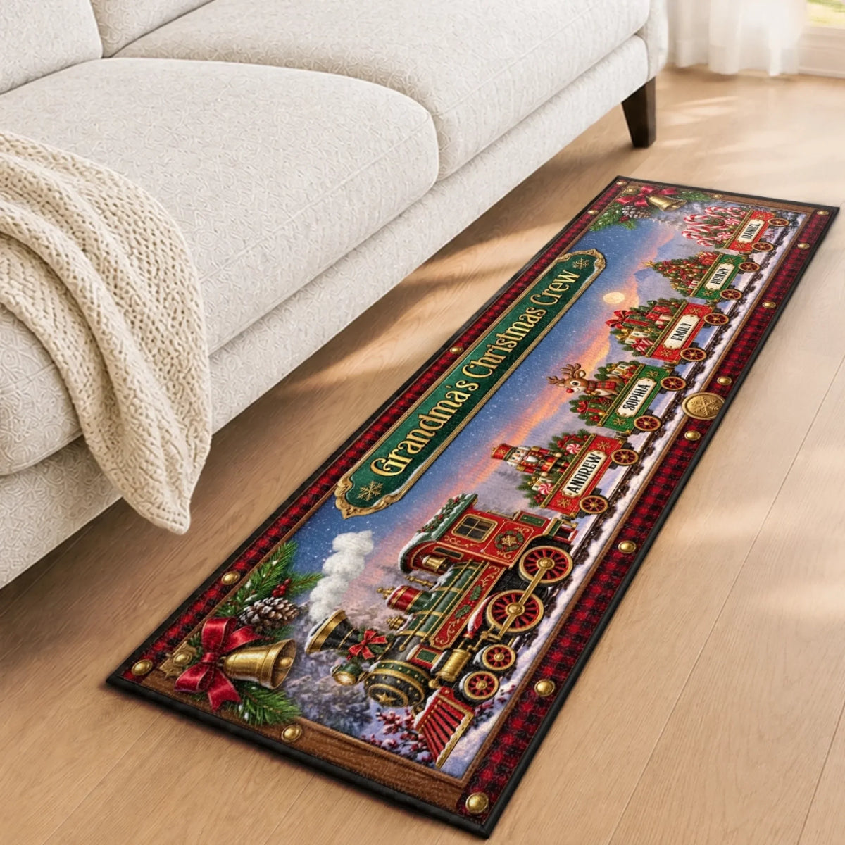 Personalized Christmas Train Runner Rug – Grandma's Christmas Crew