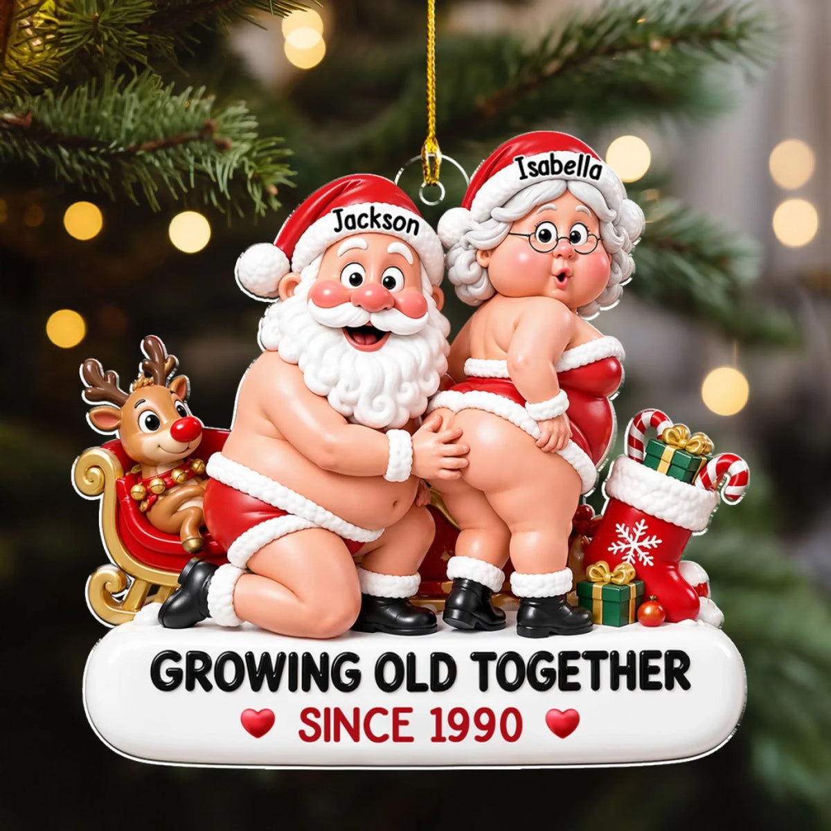 Growing Old Together Personalized Funny Couple Acrylic Ornament
