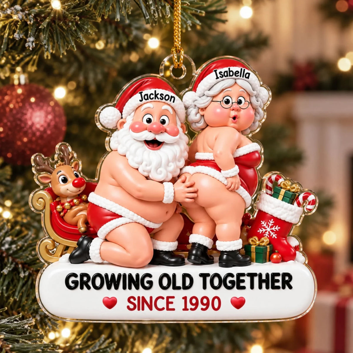 Growing Old Together Personalized Funny Couple Acrylic Ornament