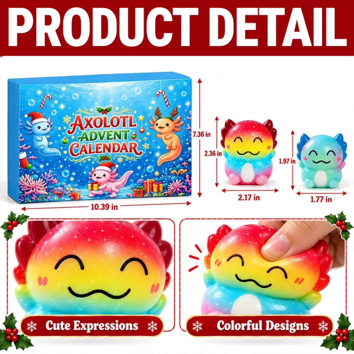 Axolotl Squishy Christmas Advent Calendar – 24 Mini Squishies