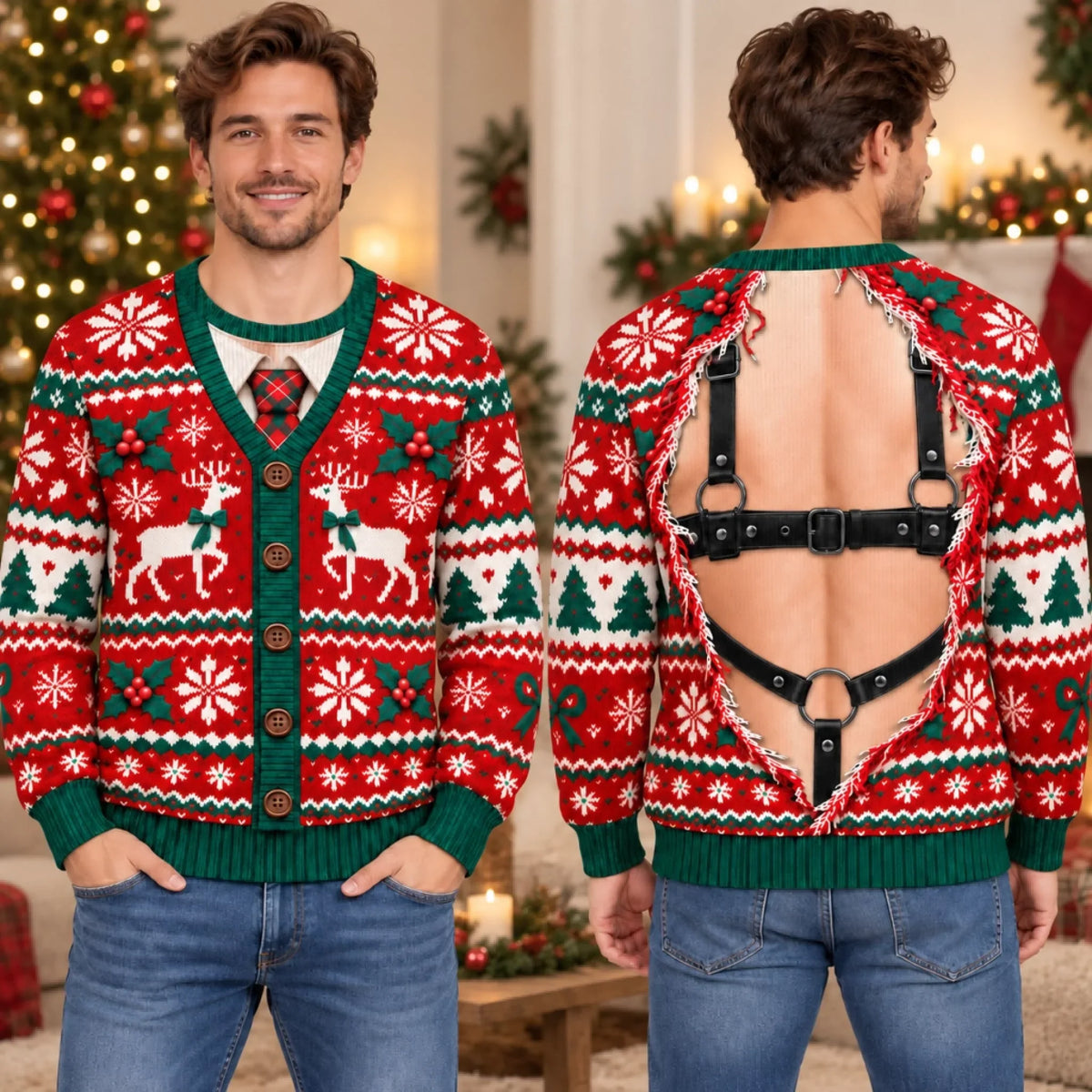 Cheeky Open Back Personalized Ugly Christmas Sweatshirt