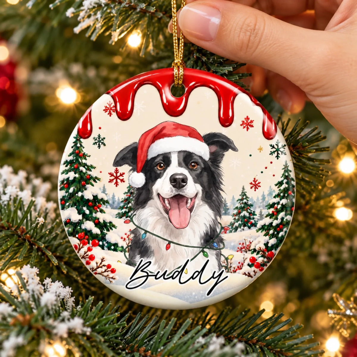 Personalized Pet Photo Christmas Ceramic Ornament – Holiday Cheer with a Furry Twist