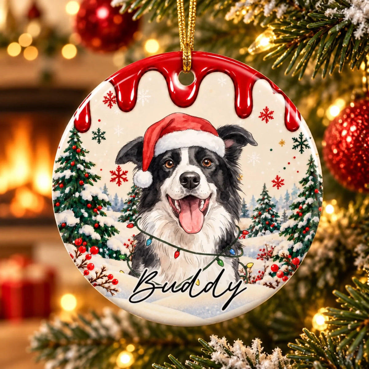 Personalized Pet Photo Christmas Ceramic Ornament – Holiday Cheer with a Furry Twist