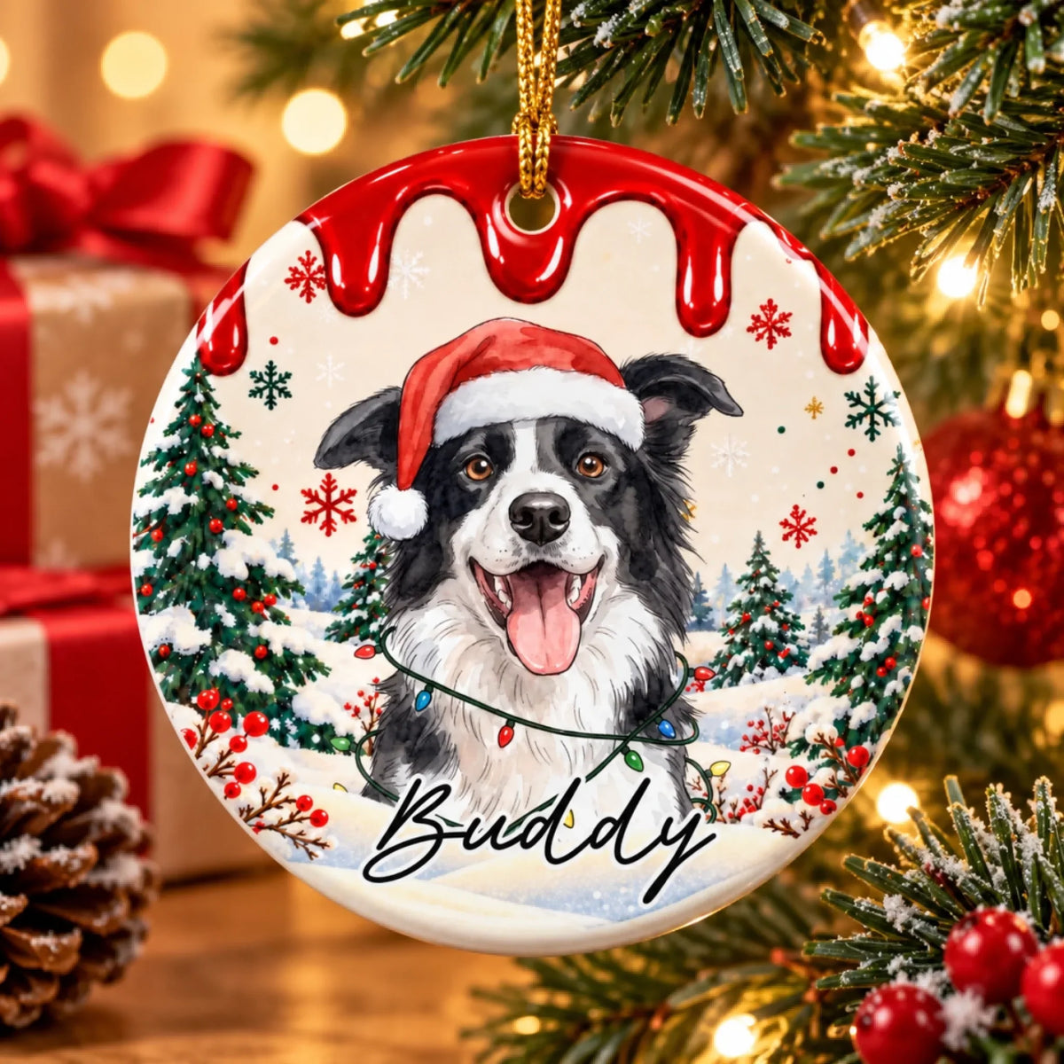 Personalized Pet Photo Christmas Ceramic Ornament – Holiday Cheer with a Furry Twist