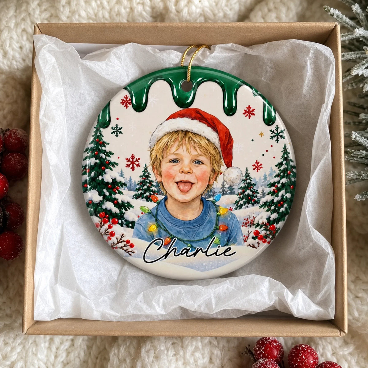 Personalized Kids Photo Christmas Ceramic Ornament – Sweet Holiday Portrait