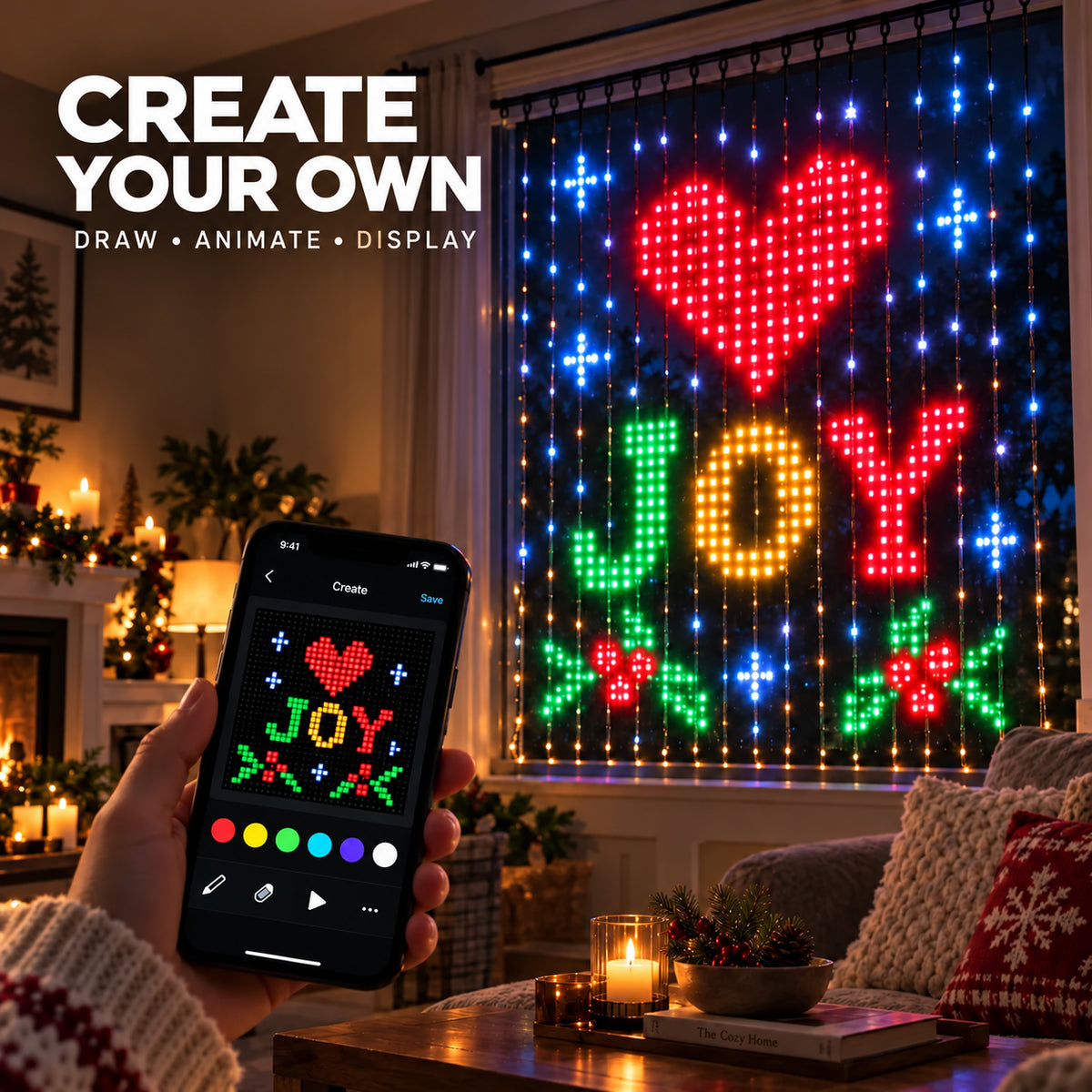 Smart Pixel Christmas Curtain Lights – 400 RGB LEDs, App Control