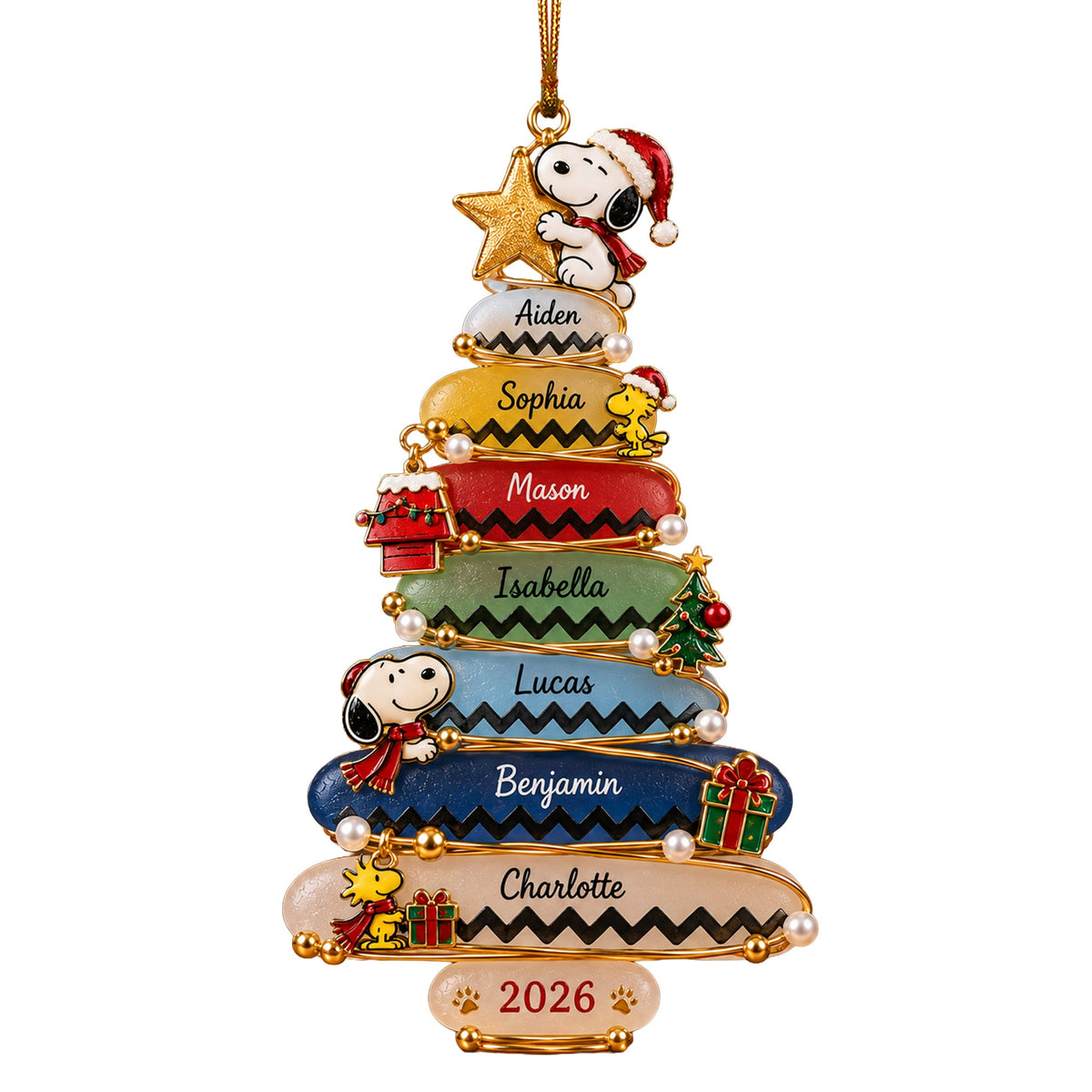 Seaglass Christmas Tree Family Names Personalized Acrylic Ornament