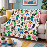 Steve, Zombie, Creeper and Colorful Overworld Friends Throw Blanket