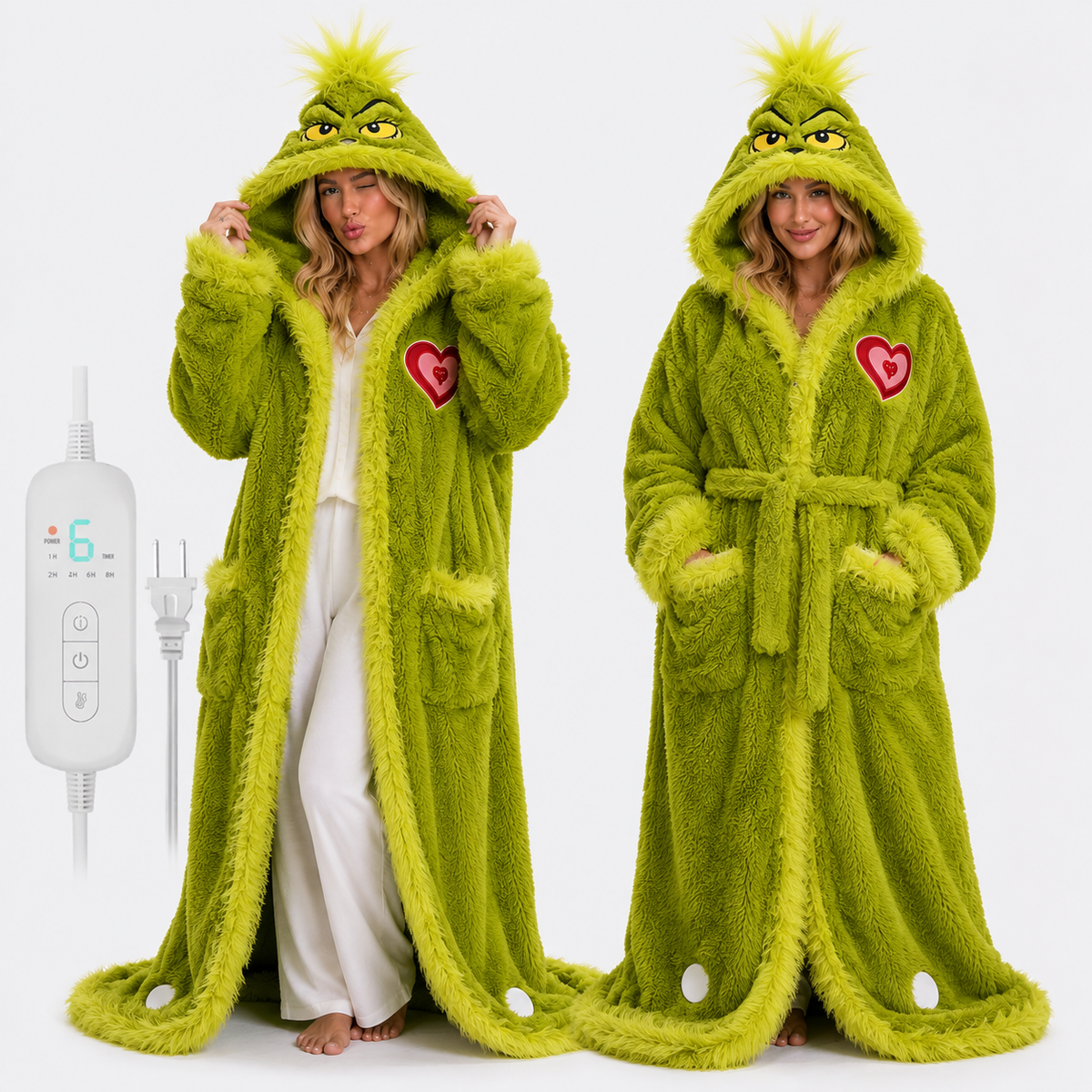 The Mean One Fuzzy Green Heated Hooded Robe