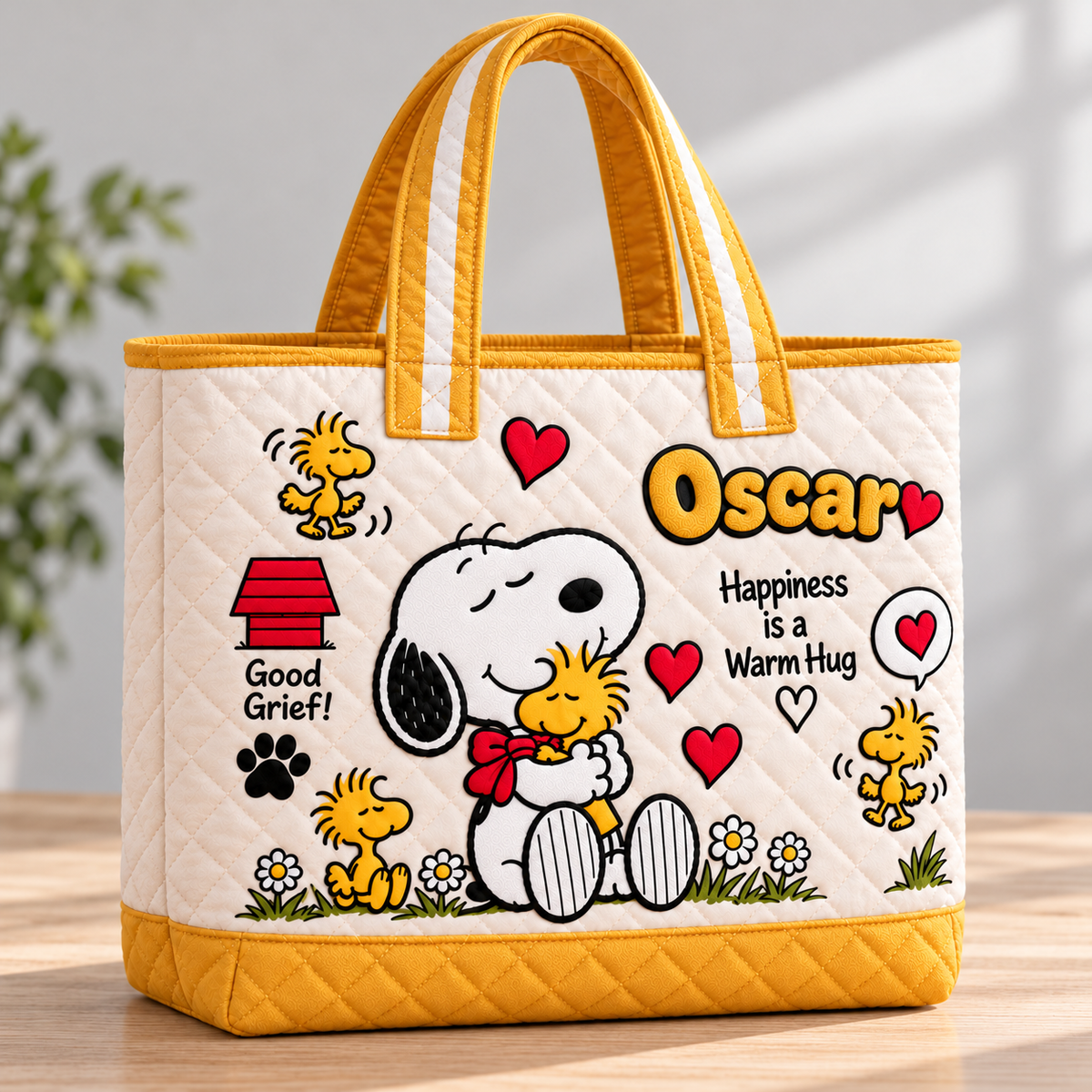 Happiness Is A Warm Hug Personalized Quilted Tote Bag - Gift For Movie Fans