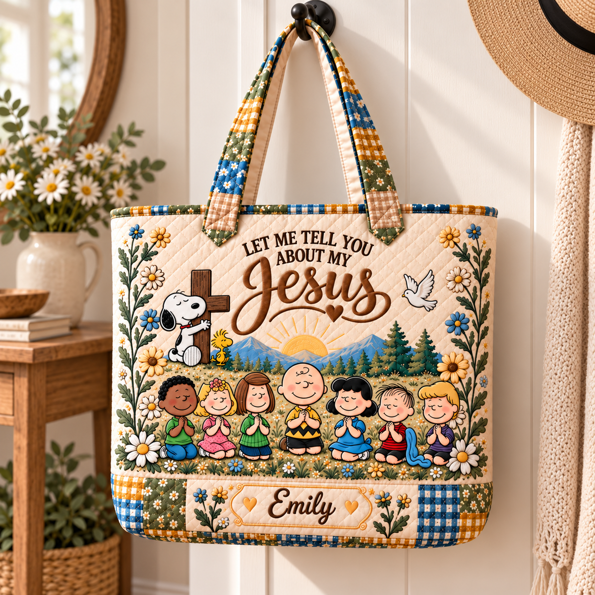 Let Me Tell You About My Jesus Personalized Quilted Tote Bag