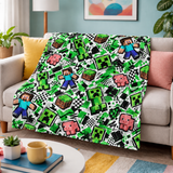 Steve, Creeper and Pig Green Graffiti Adventure Realm Throw Blanket