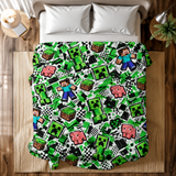 Steve, Creeper and Pig Green Graffiti Adventure Realm Throw Blanket