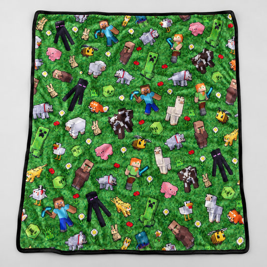 Steve, Alex, Enderman and Overworld Animals Adventure Throw Blanket