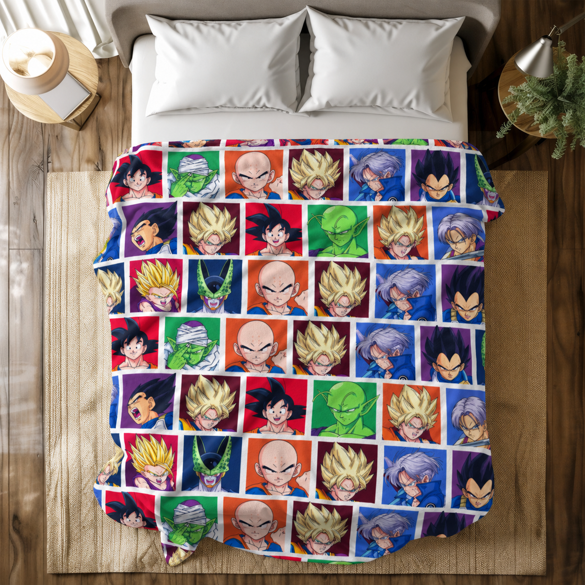 Retro Anime-Inspired Colorful Comic Portrait Collage Blanket