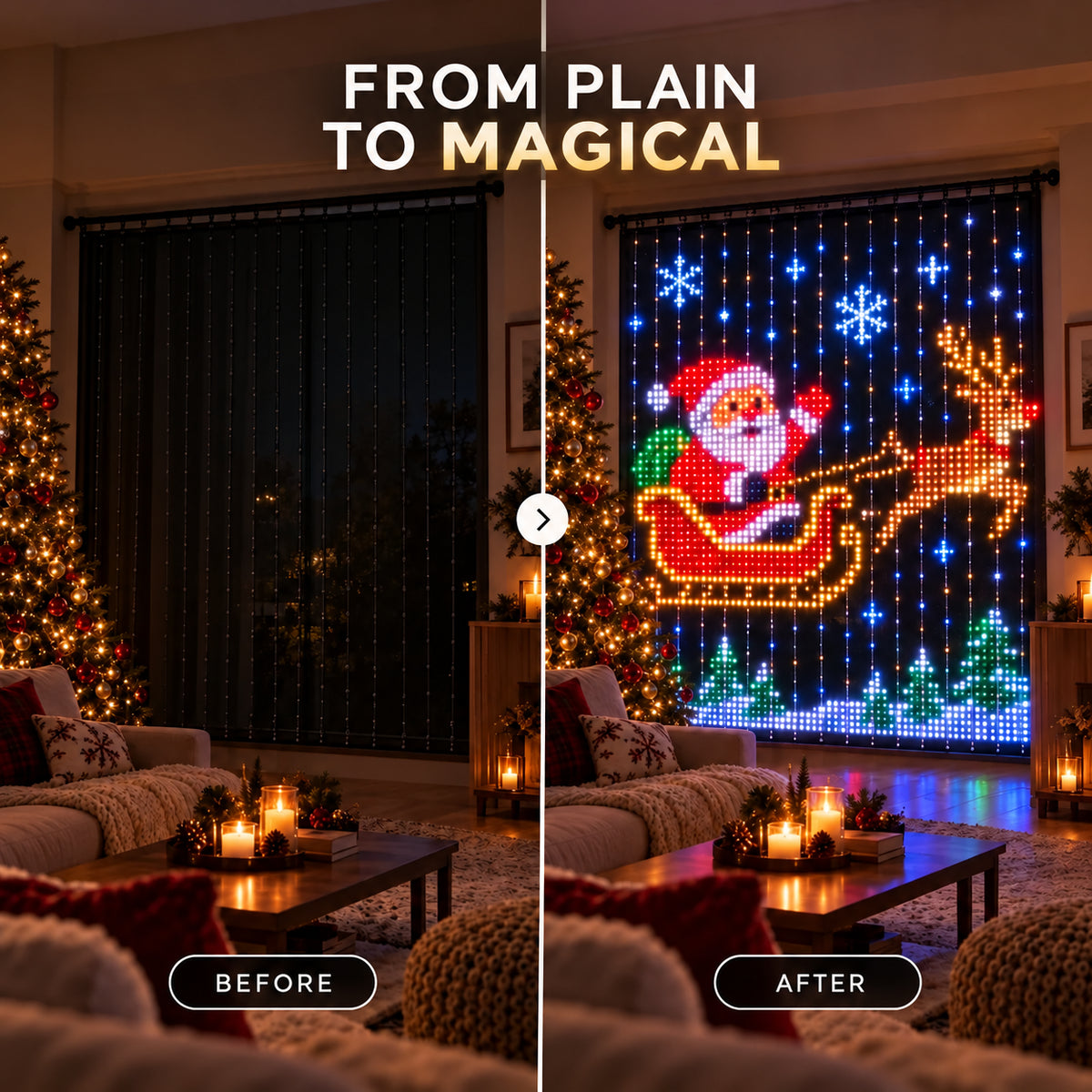 Smart Pixel Christmas Curtain Lights – 400 RGB LEDs, App Control
