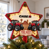Red Farmhouse Chrismas - Personalized LED Light Tree Topper - Chrismas Gift For Farmers