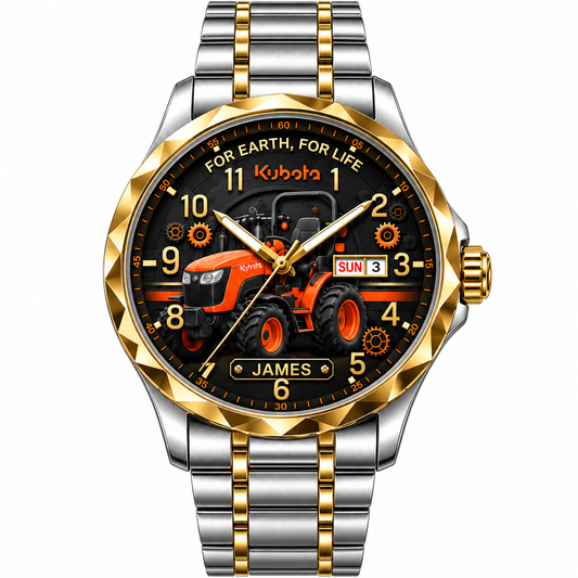 Orange Tractor Heritage Watch - Personalized Men's Wrist Watch - Gift For Farmers