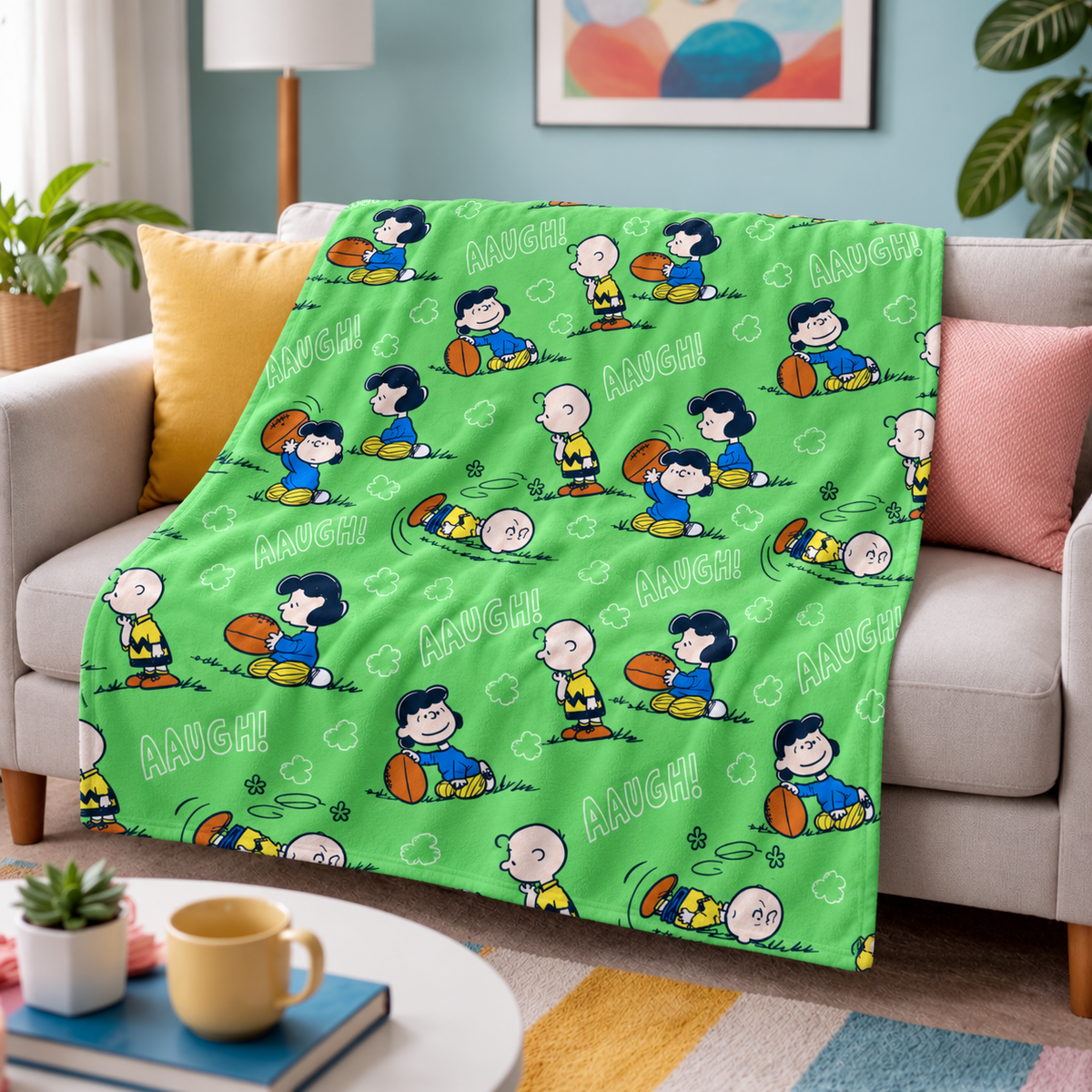 Funny Football Friends Cartoon Adventure Throw Blanket