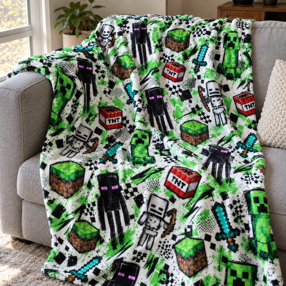 Creeper, Enderman and Skeleton Battle Realm Throw Blanket