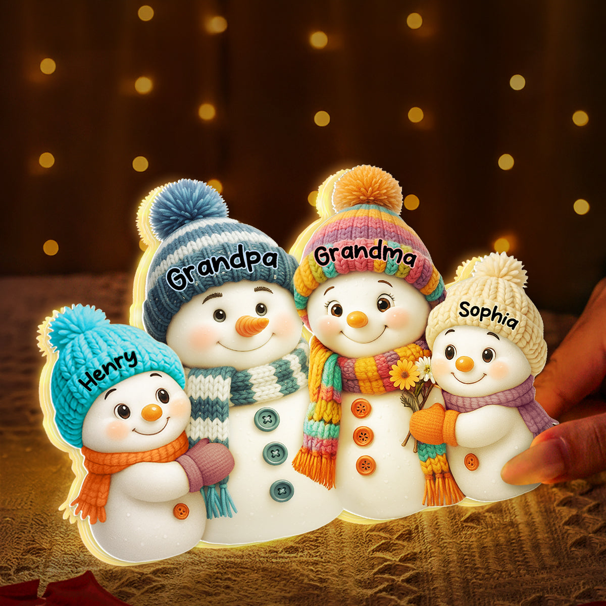 Snowman Grandma & Grandkids Personalized Light Box
