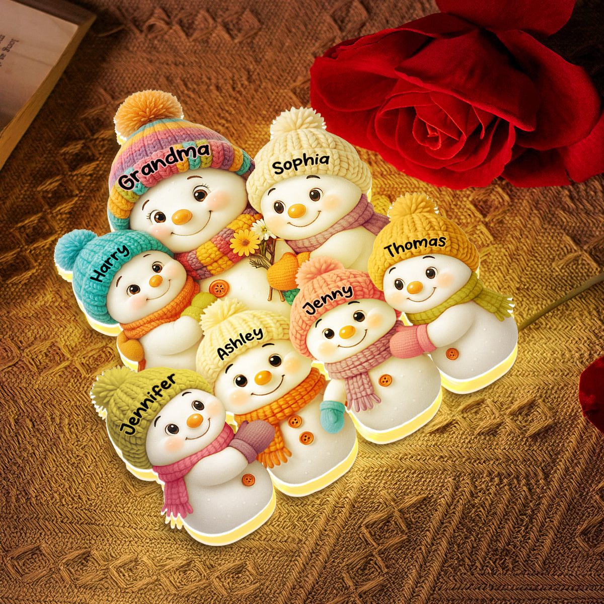 Snowman Grandma & Grandkids Personalized Light Box