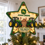 Green Farmhouse Chrismas - Personalized LED Light Tree Topper - Chrismas Gift For Farmers