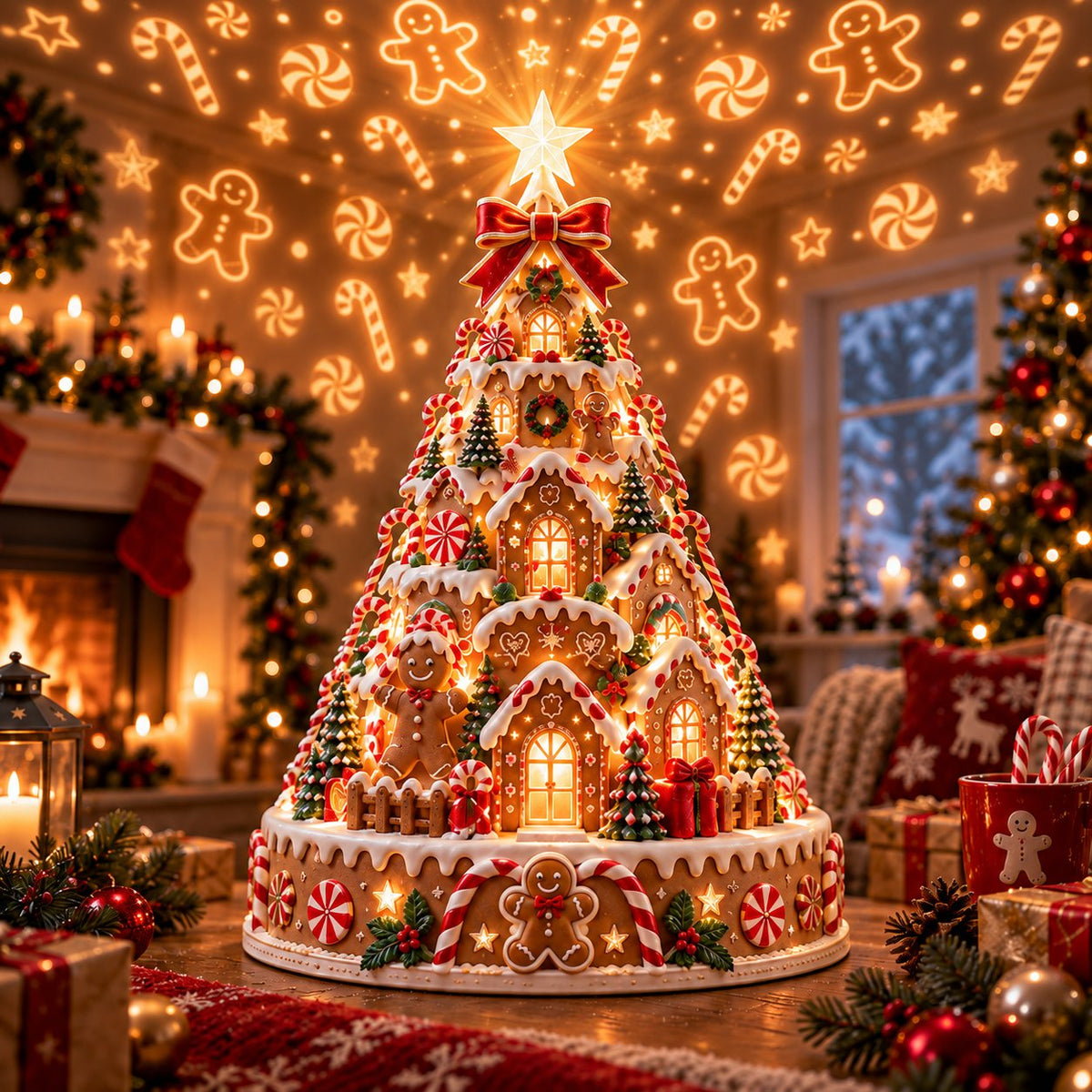 Christmas Village Lightscape Tree – 3D Tabletop Tree with Room Projection