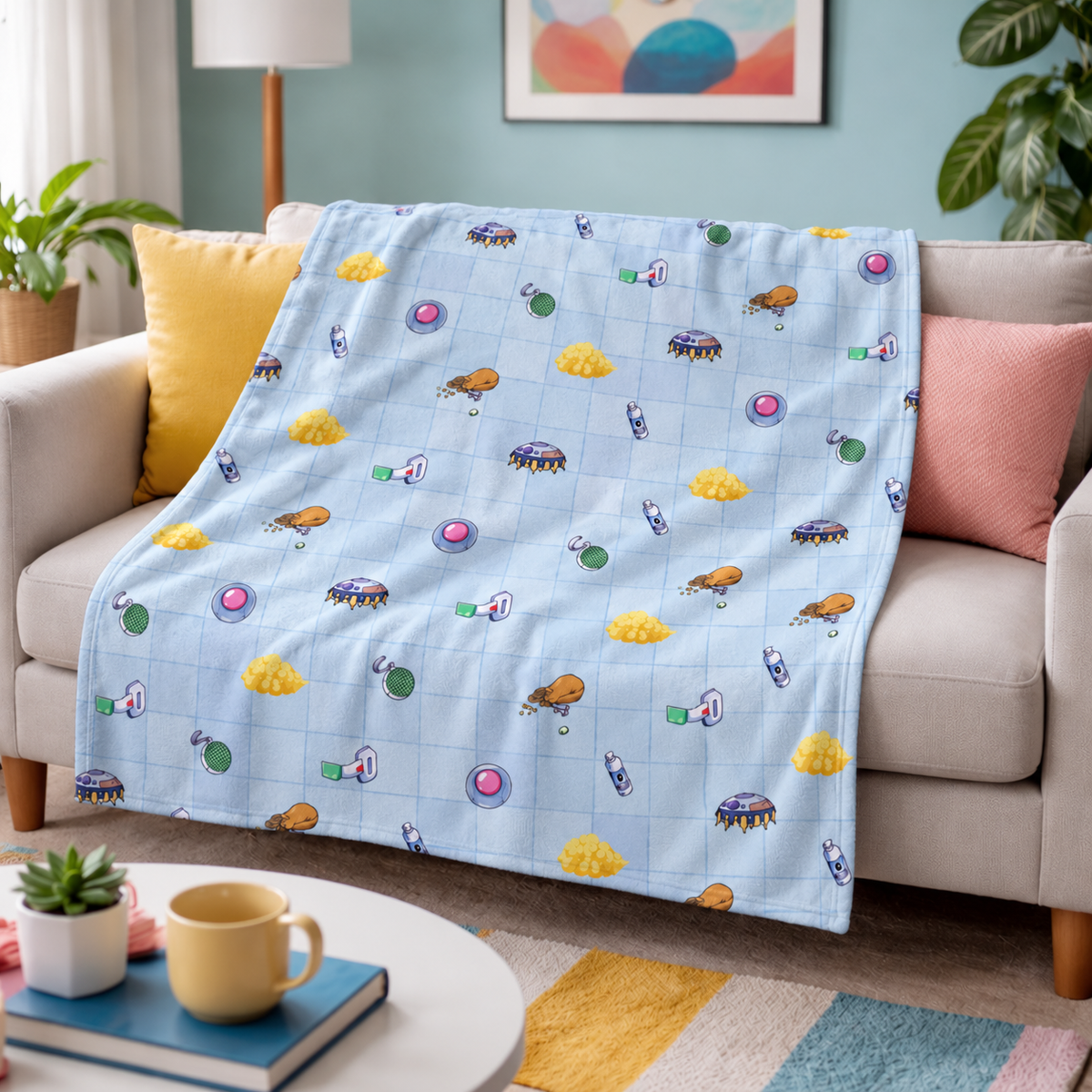 Sky Blue Magical Treasure Hunt and Fantasy Adventure Blanket
