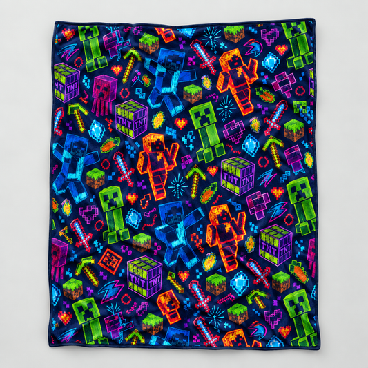 Neon Creeper, TNT and Fire Warriors Pixel Realm Throw Blanket