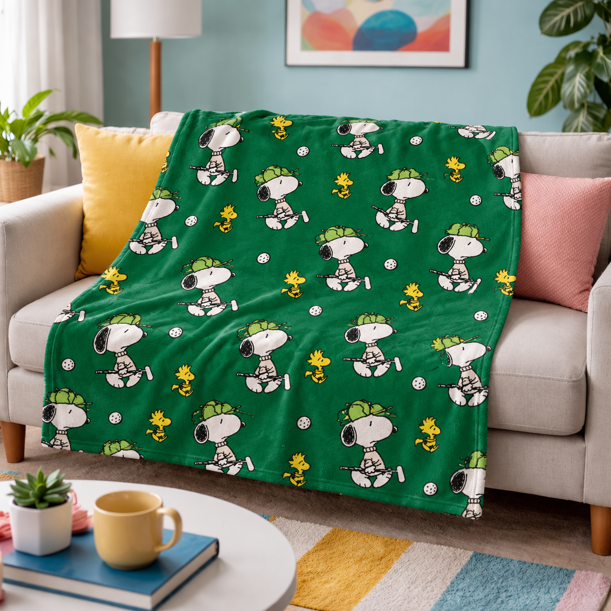 Playful Golf Day Cartoon Friends Throw Blanket