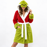 Red & Green Christmas Unisex Double-Layer Plush Hooded Robe with Eye Mask – One Size